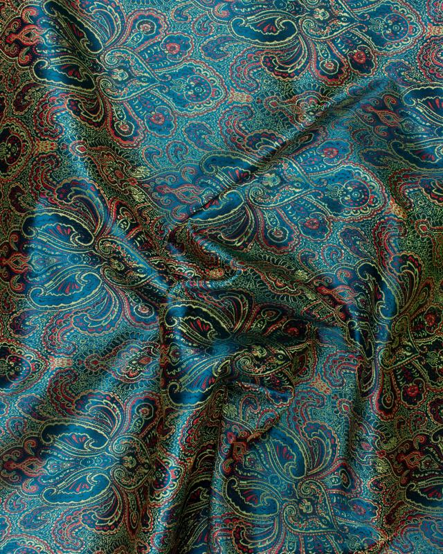 Satin jacquard Indien paisley Bleu Canard - Tissushop